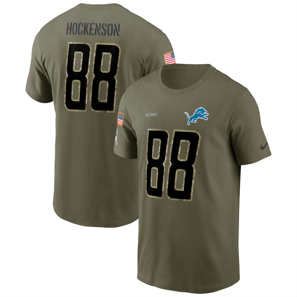 Men's Detroit Lions #88 T.J. Hockenson 2022 Olive Salute to Service T-Shirt
